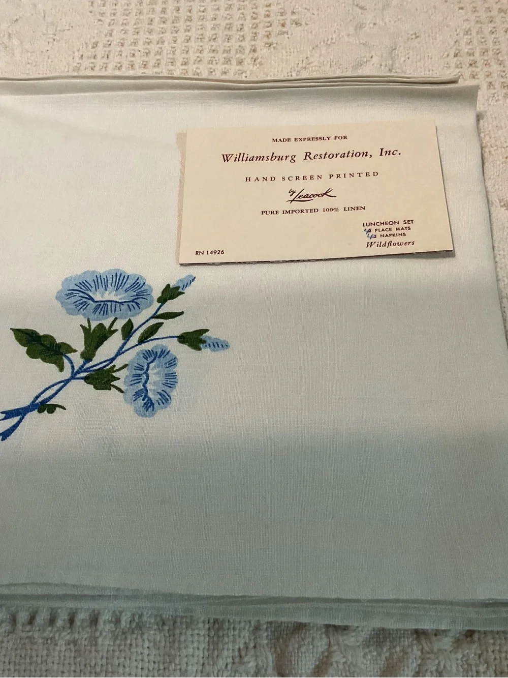 Blue Floral Embroidered Table Linen Place Mats & Napkins